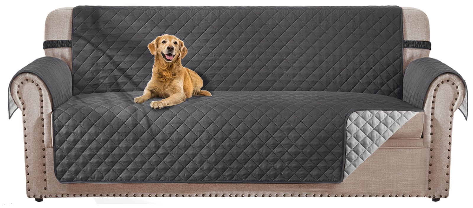 HOMERILLA Reversible 3 Cushion Couch Cover for Dogs Water Resistant Washable Pets Furniture Protector Sofa Cover with Elastic St