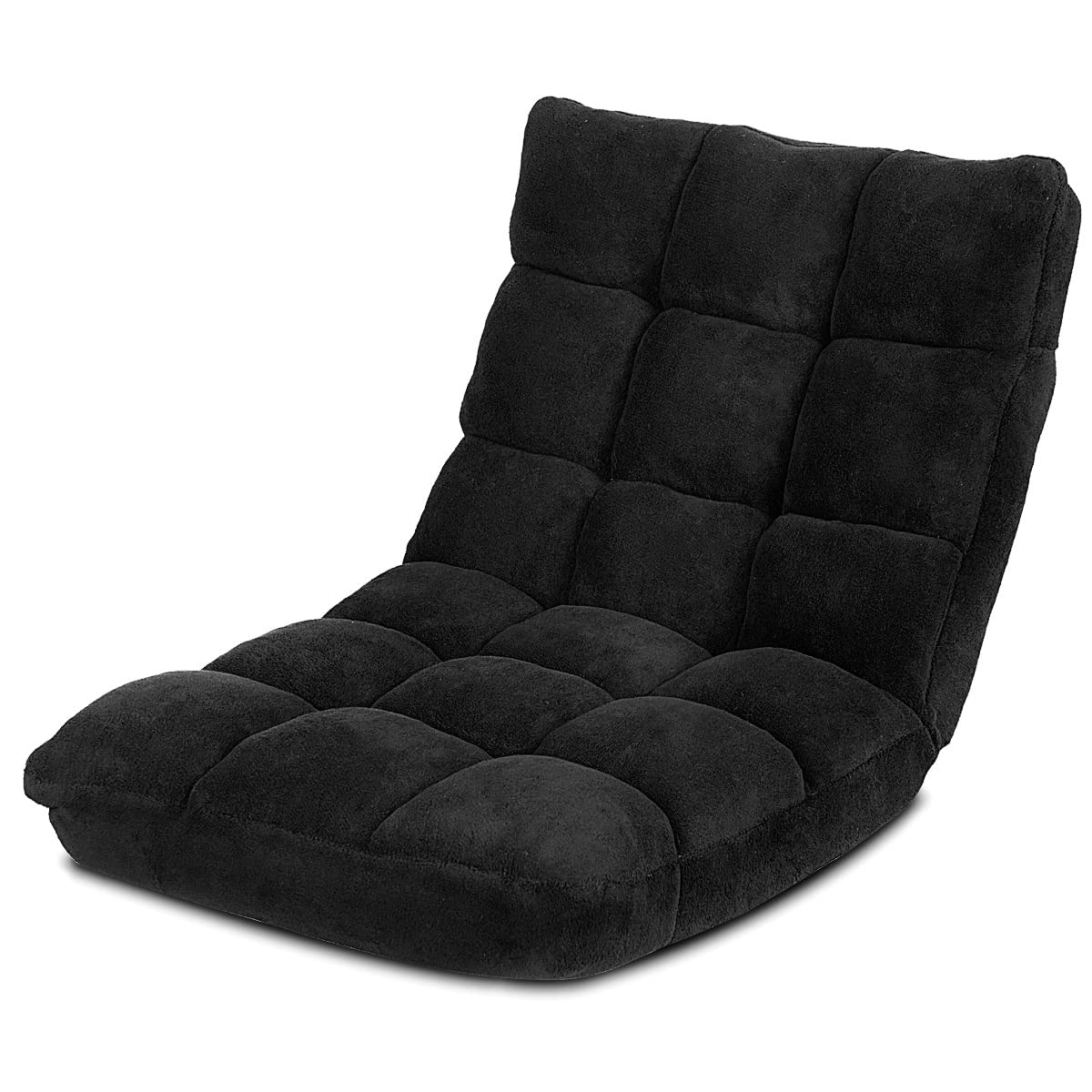 Giantex Floor Chairs For Adults - Floor Gaming Chair With Back Support, Coral Velvet, 14 Adjustable Position, Thick Sponge Padding, Floor Seating Lounge For Reading, Watching Tv, Meditation (Khaki)