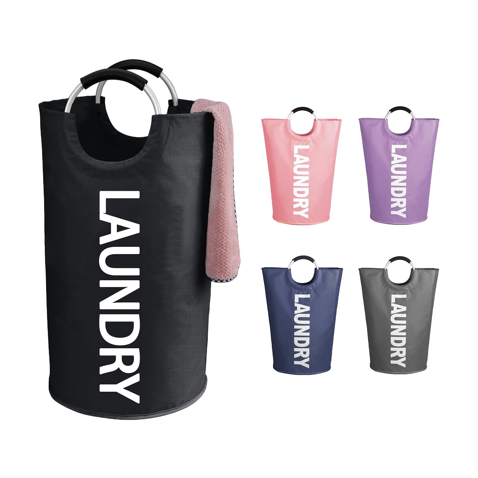 WOOHA 95L Large laundry baskets, Tall Clothes Baskets Folding Washing Bin Foldable Fabric Hamper Bags for Bedroom, Closet,Bathro