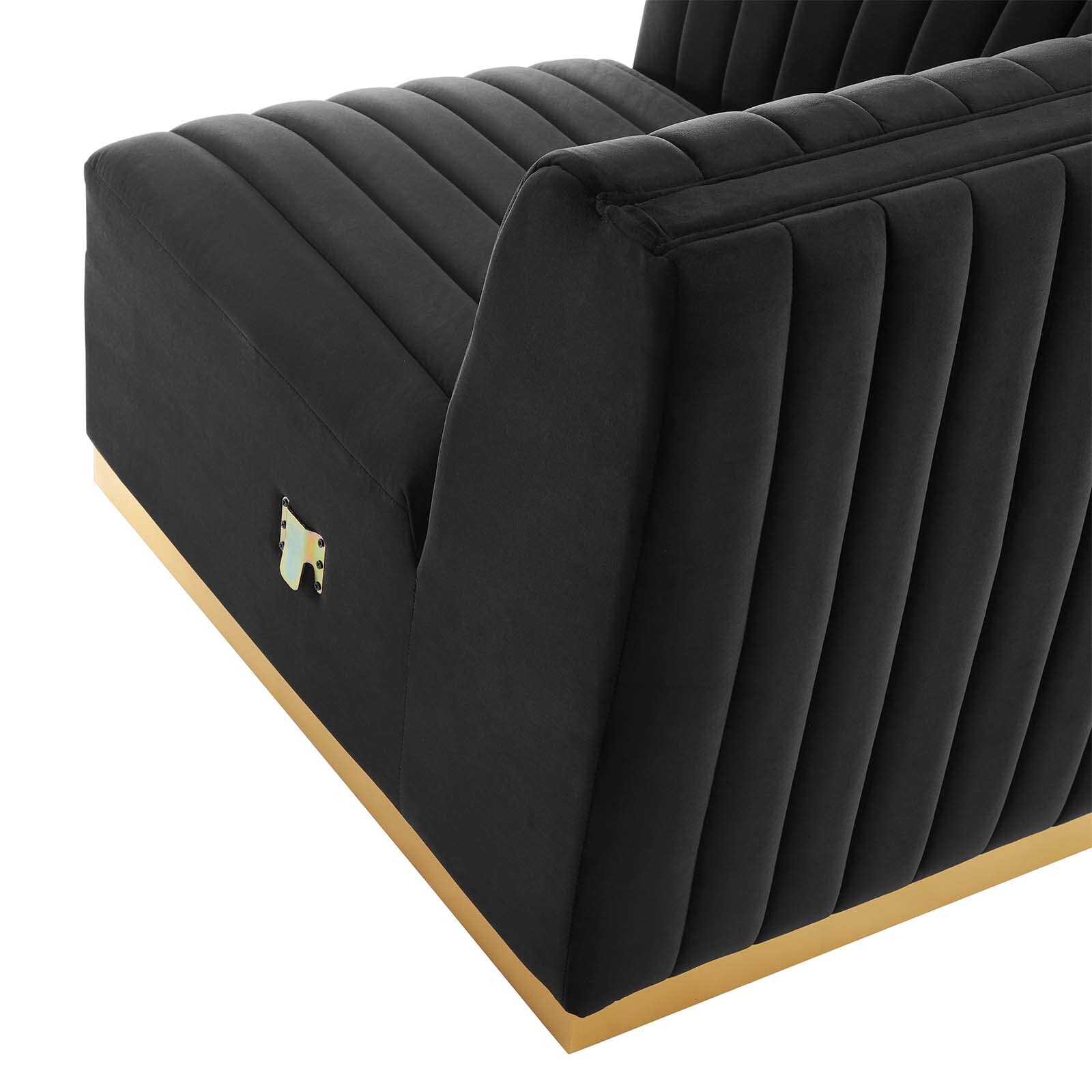 Modway Conjure Channel Tufted Upholstered Performance Velvet Sectional Sofa, Left Corner Chair, Gold Black