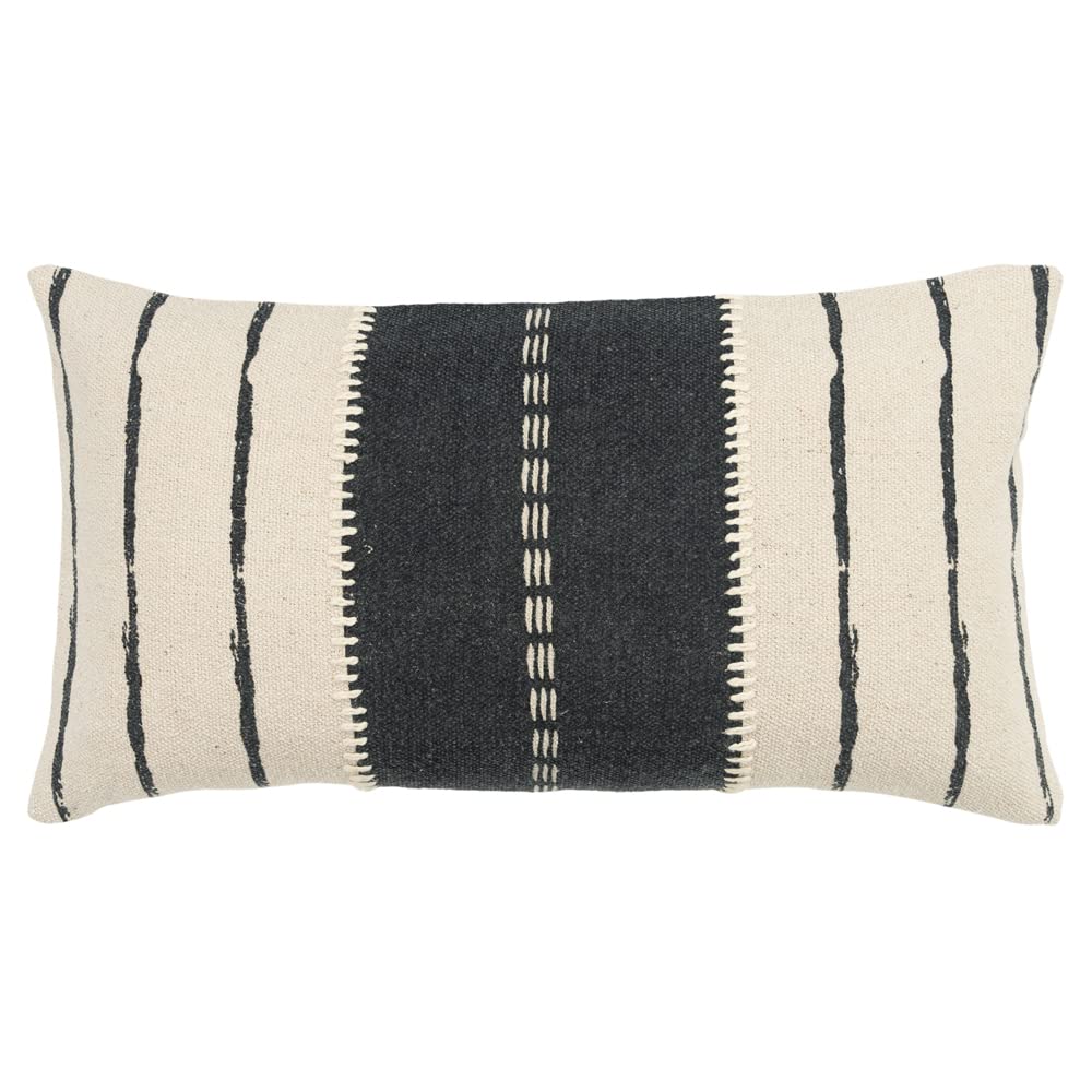 Donny Osmond Stripe 14&quot; X 26&quot; Poly Pillow With Canvas Cover-Charcoal And Ivory