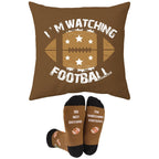 Football Pillow Cover 18X18 Inch And Funny Socks, Super Bowl Party Decorations, Valentines Day Gifts For Teen Boys Men Him