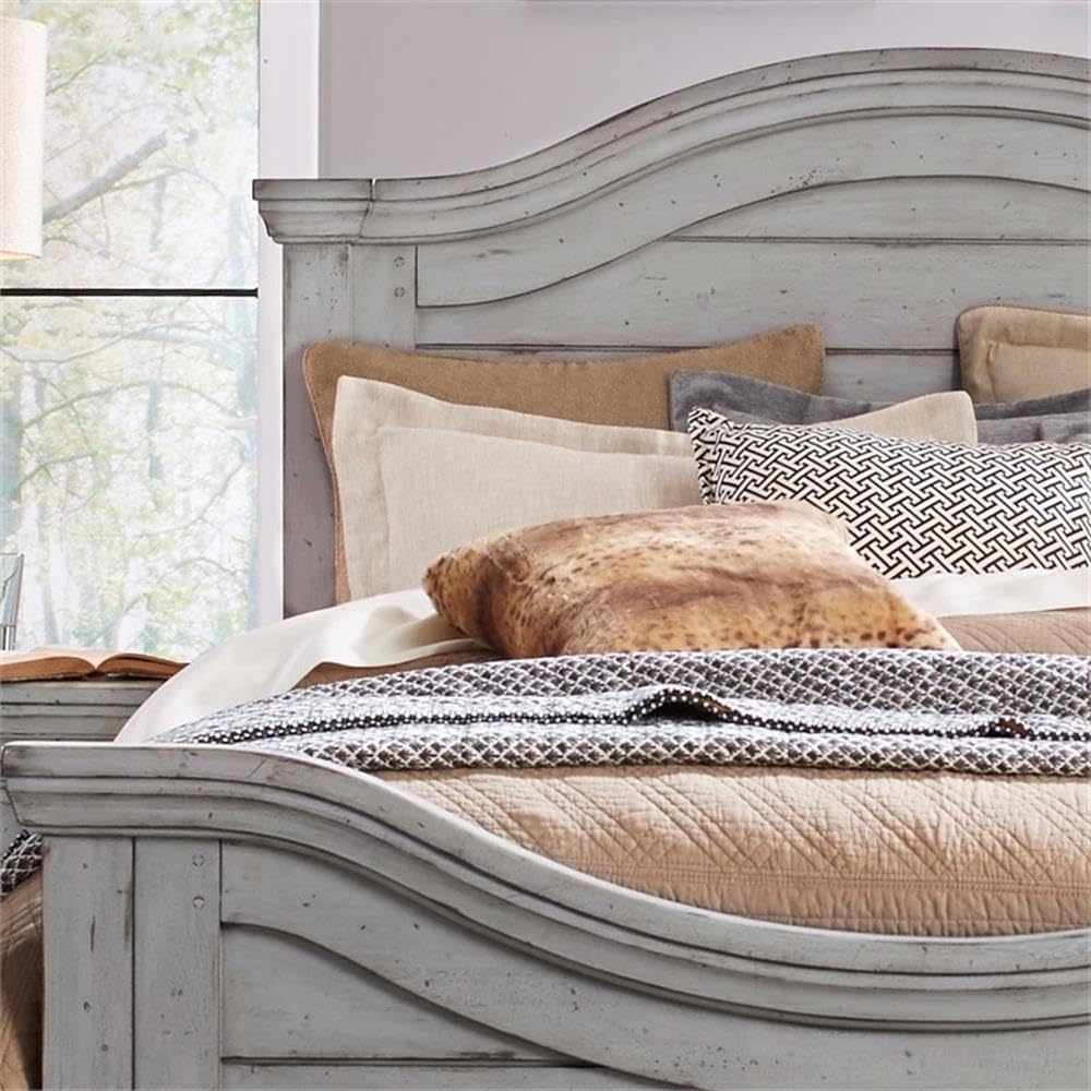 American Woodcrafters Stonebrook King Antique Gray Wood Panel Headboard