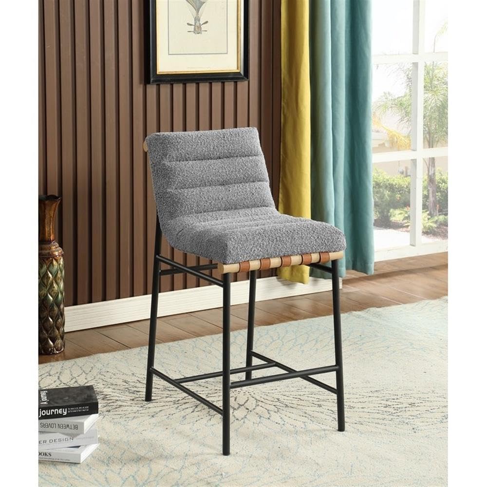 LILOLA LIVING Lahni Gray Boucle Fabric Counter Height Chair