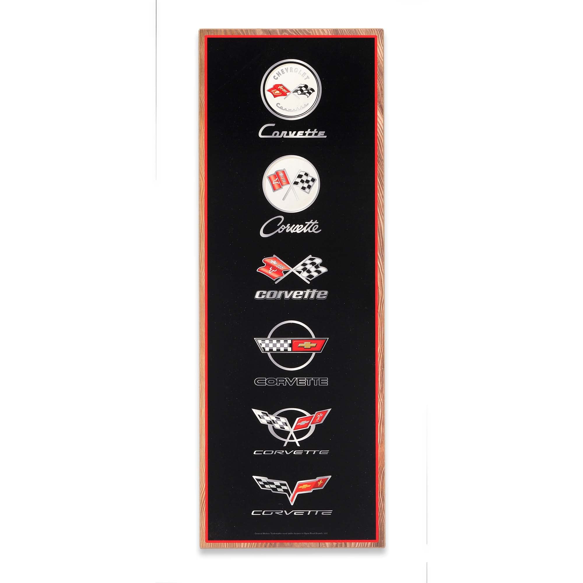 Chevrolet Corvette Logo Evolution Vertical Wood Wall Decor - Large Corvette Wall Art for Man Cave or Garage
