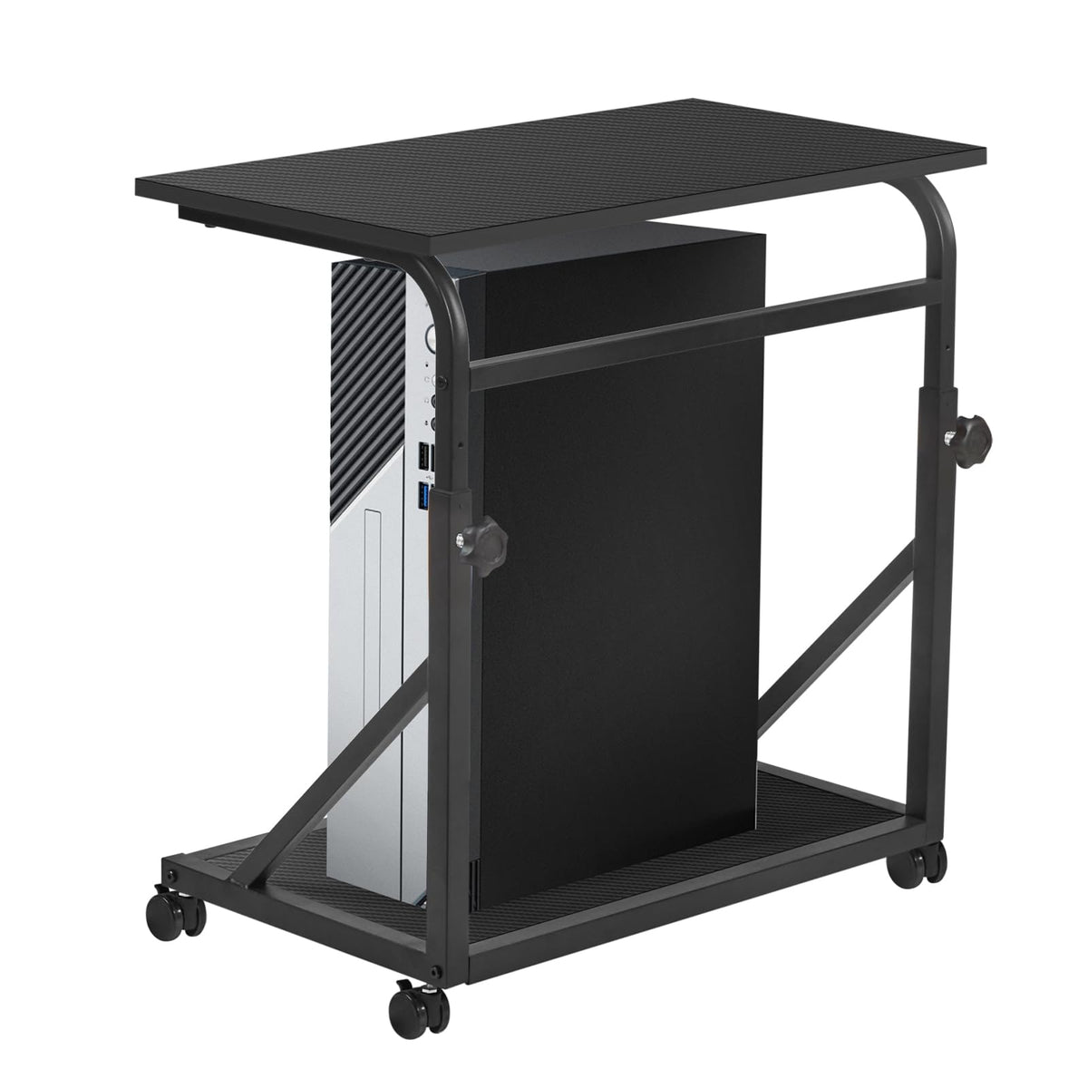 Fusehome Computer Tower Stand, 2-Tier Cpu Stand With Lockable Wheels, Adjustable Height Pc Stand For Floor, Mobile Pc Laptop Sta