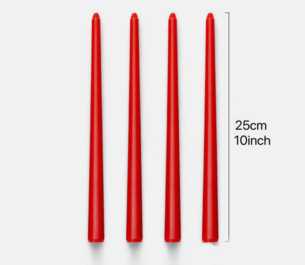 10 Inch Red Taper Candles-Set Of 4 Tapered Candle, Tall Candlesticks,Home Dinner Candle, Party, Wedding, Halloween, Christmas Ca