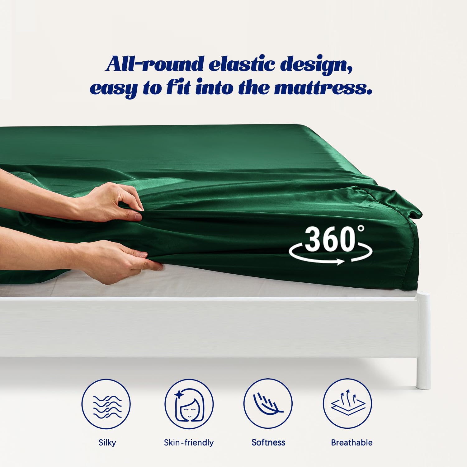 Mr&Hm Satin Fitted Sheet Full Size, Silky Bottom Sheet With Elastic Corner Straps, Deep Pocket Up To 15 Inch, No More Slipping O