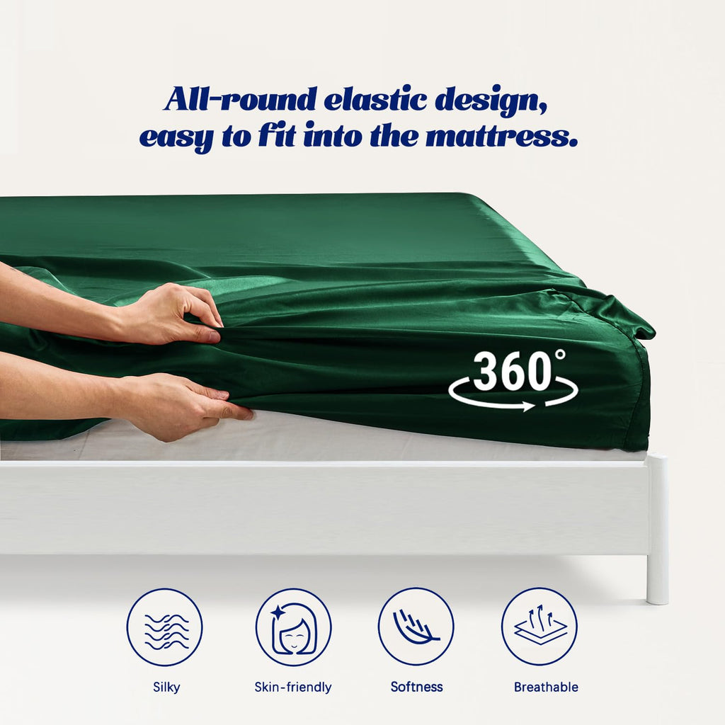 Mr&Hm Satin Fitted Sheet Full Size, Silky Bottom Sheet With Elastic Corner Straps, Deep Pocket Up To 15 Inch, No More Slipping O