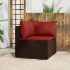 vidaXL Patio Corner Sofa with Cushions - Outdoor Furniture with Sturdy Steel Frame and Weather-Resistant Poly Rattan - Brown and Red