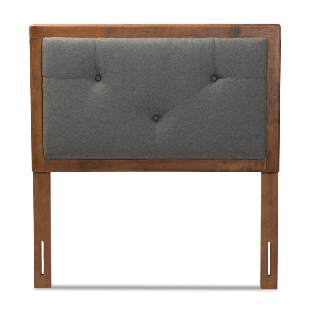 Baxton Studio Abner Modern and Contemporary Transitional Dark Grey Fabric Upholstered and Walnut Brown Finished Wood Twin Size Headboard