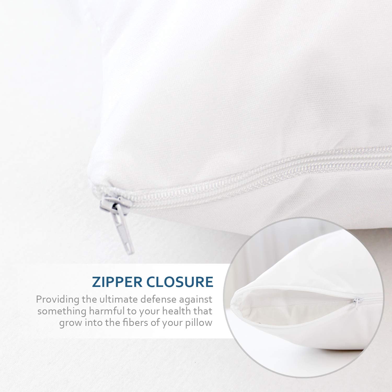 Queen Pillow Protector Zippered 4 Pack Queen Size 20 X 30 Inch Waterproof Pillow Case Protector Down Feather Proof Pillow Covers Encasement Pillow Case White
