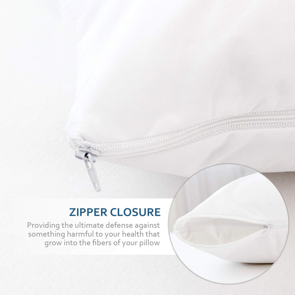 Waterproof Pillow Case Protector With Zipper 4 Pack Standard Size 20 X 26 Inch White Pillow Protectors Feather Proof Pillow Covers Encasement Pillow Case