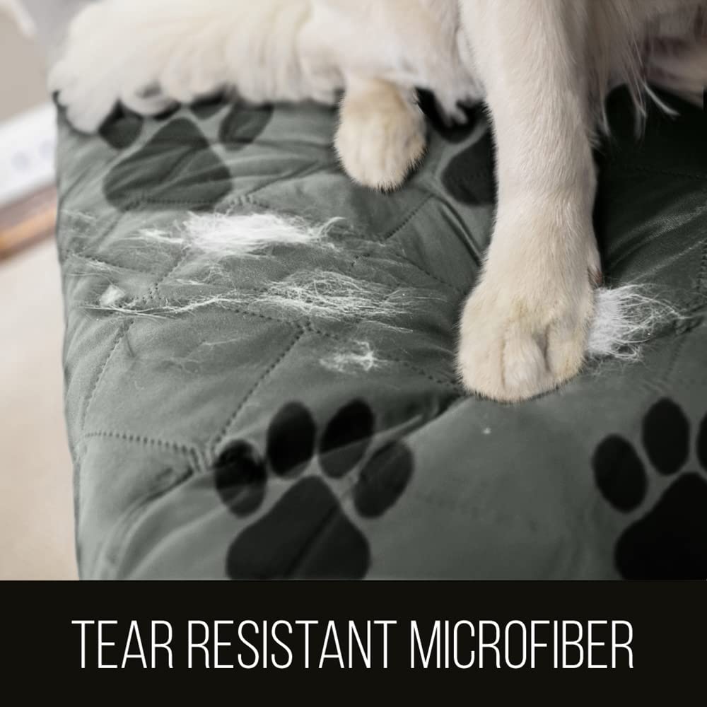 Sofa Shield Patented Couch Cover, Large Furniture Protector With Straps, Reversible Tear And Stain Resistant Slipcovers, Quilted Microfiber 62” Seat, Washable Covers For Dogs, Kids, Paw Gray Black