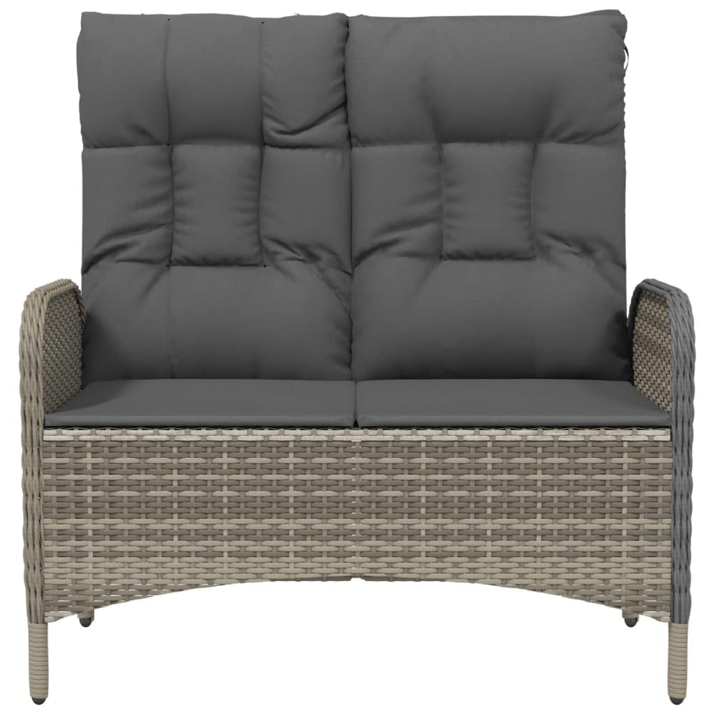 vidaXL Modern Gray Patio Reclining Bench - Poly Rattan Outdoor Seating with Cushions for Garden and Terrace