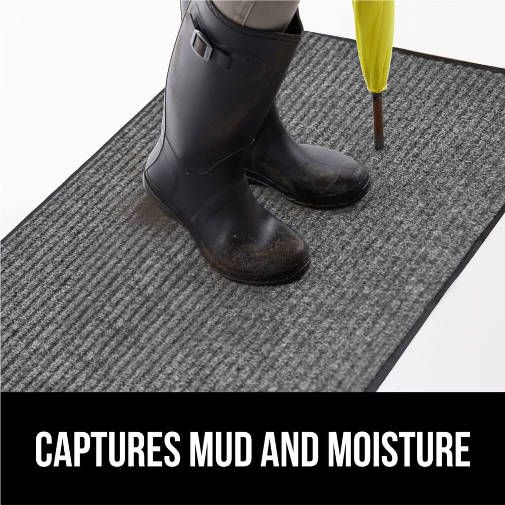 Gorilla Grip Waterproof Heavy Duty Traffic Guard Doormat, Stain And Fade Resistant, Durable Rubber, Low Profile Door Mat, Shoe Scraper, Welcome Mats For Entry, 35X23, Gray