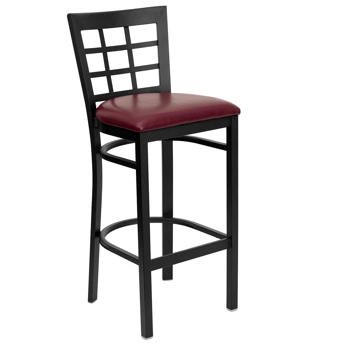 Flash Furniture Hercules Series Black Window Back Metal Restaurant Barstool - Burgundy Vinyl Seat