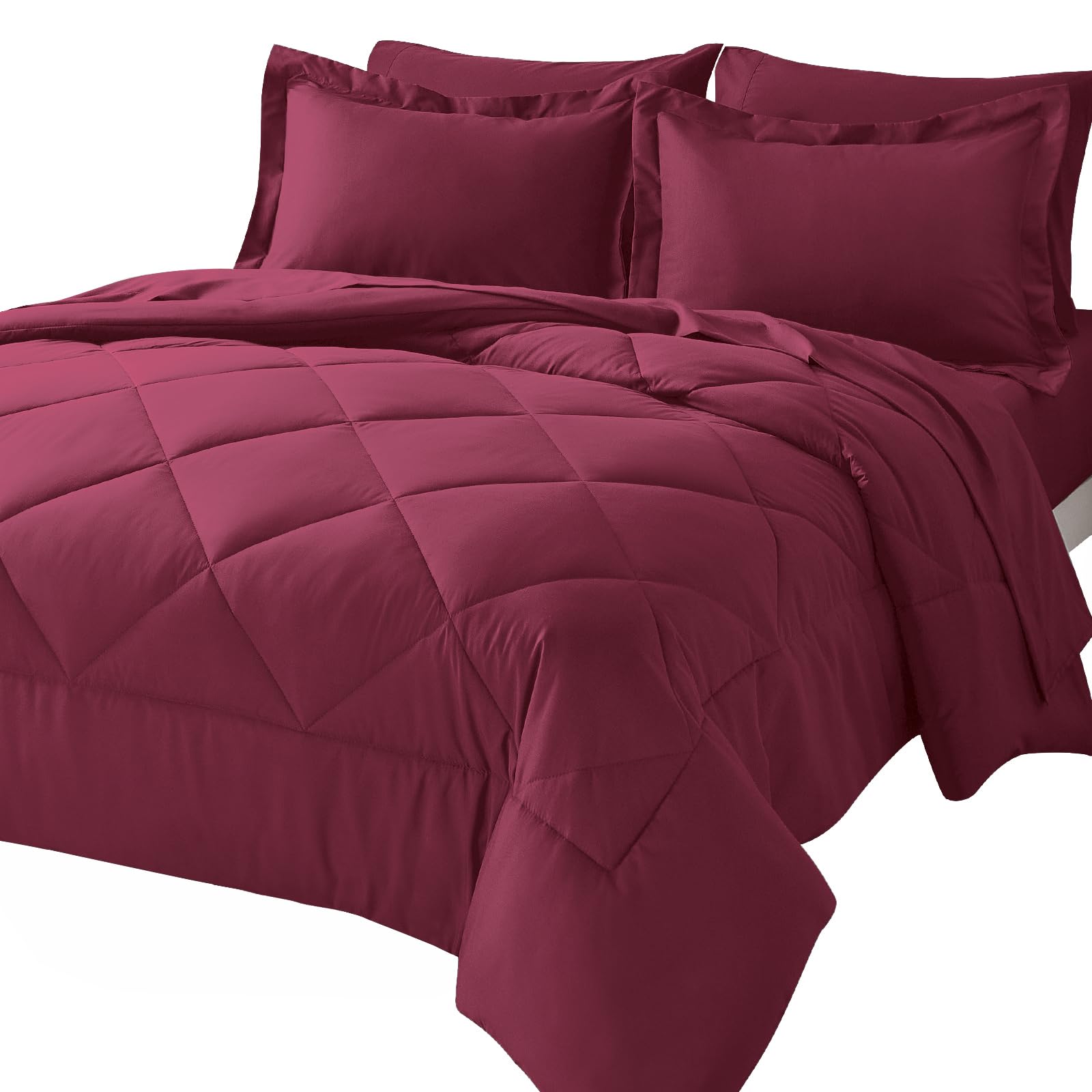 Cozylux Queen Comforter Set With Sheets 7 Pieces Bed In A Bag Burgundy All Season Bedding Sets With Comforter, Pillow Shams, Fla