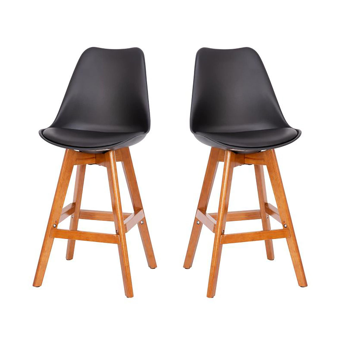 Flash Furniture Dana Set of 2 Modern Commercial Counter Stools - Black Plastic Backrest - LeatherSoft Padded Seat - 27 Inch Counter Stools - Walnut Finish Wood Frame