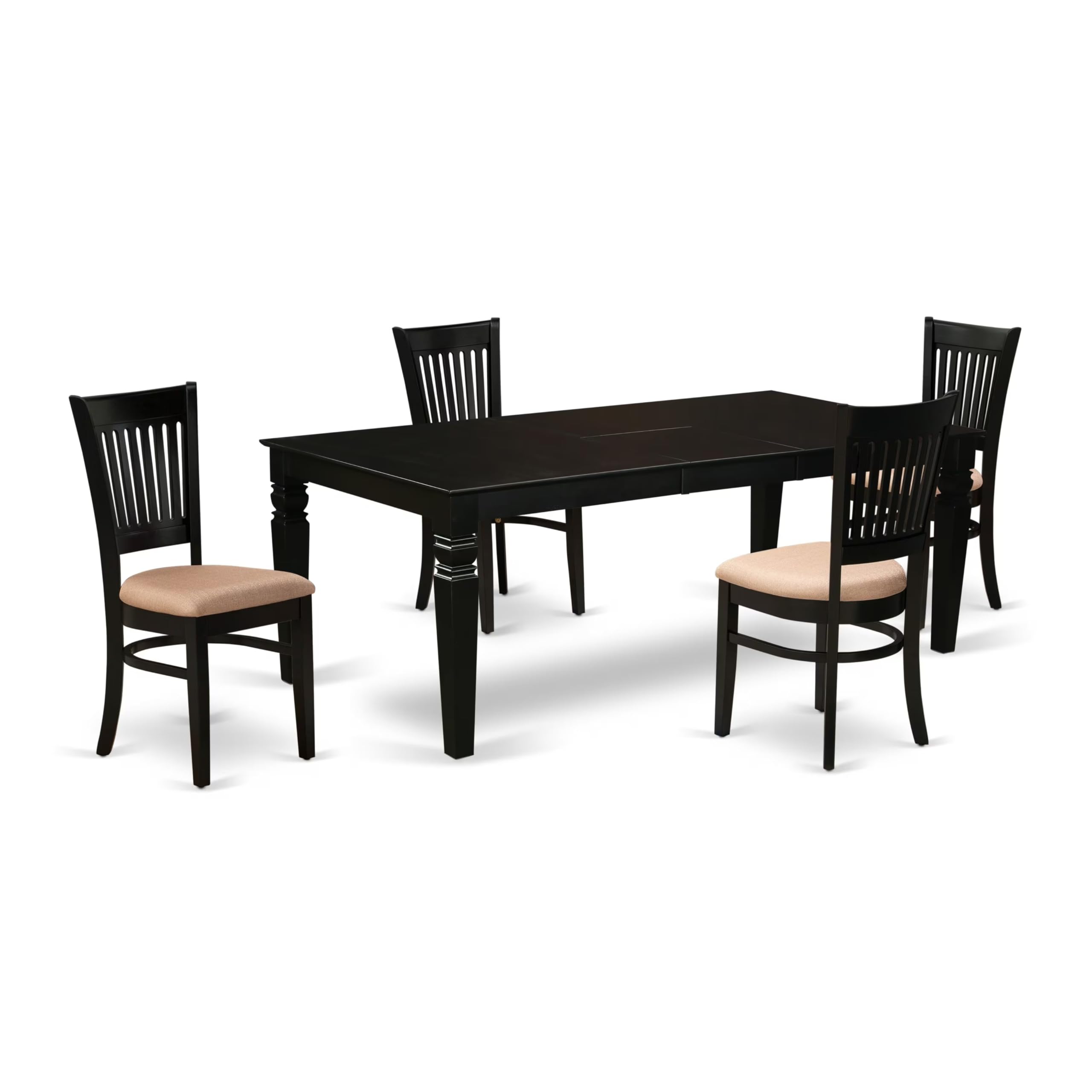 East West Furniture Lgva5-Blk-C 5 Piece Dining Room Furniture Set Includes A Rectangle Kitchen Table With Butterfly Leaf And 4 Linen Fabric Upholstered Chairs, 42X84 Inch, Black