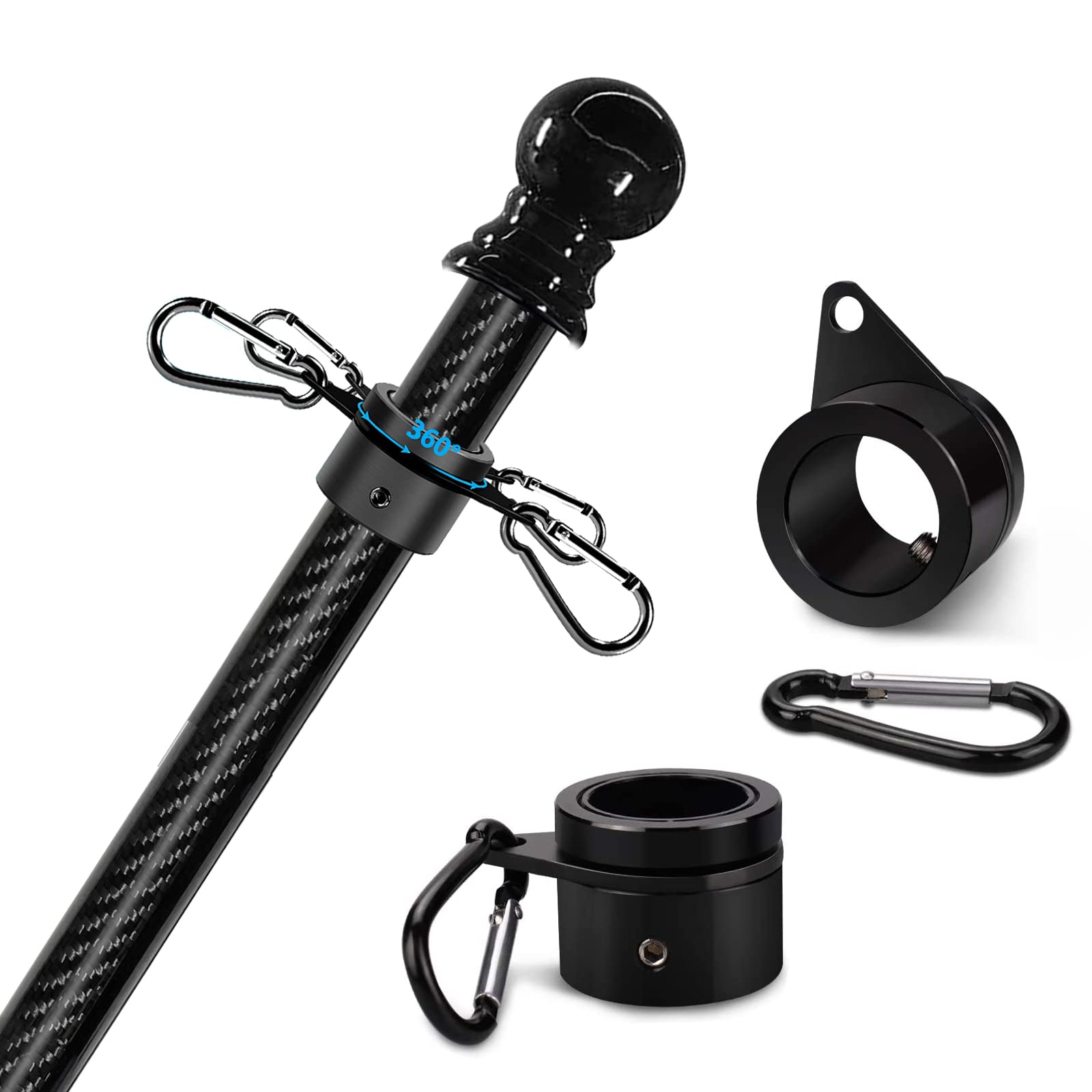 2 Sets 5Ft Outdoor Flag Pole For House, Carbon Fiber Design Heavy Duty Flag Pole With Tangle Free Spinning Grommets, High Wind F