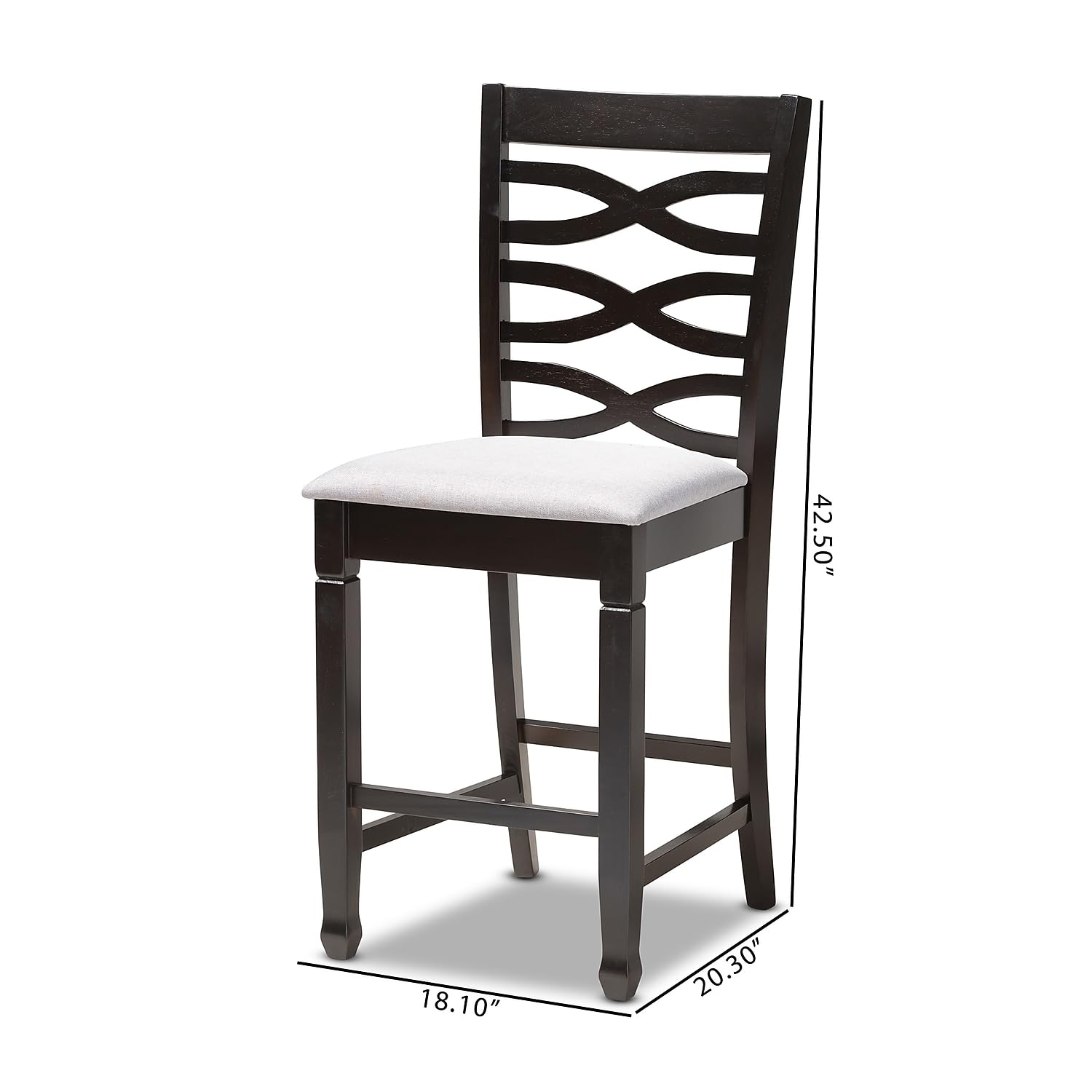 Baxton Studio Lanier Contemporary Fabric Cut-Out Back Counter Stool, Gray and Espresso, 2-Pieces/Set (153-2PC-9600-HT)