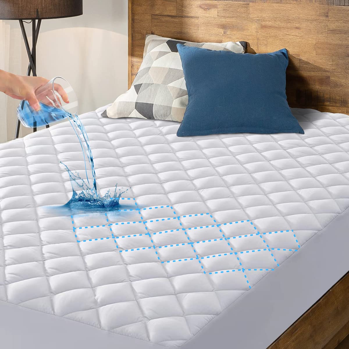Hyleory Full Xl Size Waterproof Mattress Pad Protector, Breathable Quilted Mattress Cover Noiseless Waterproof Fitted Sheet Matt