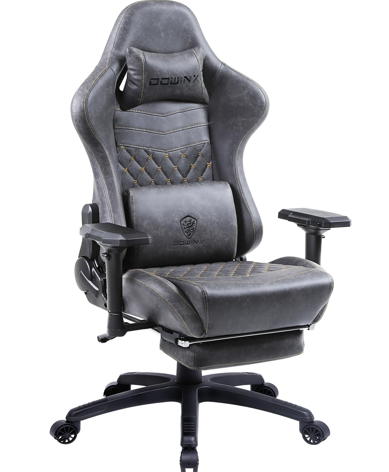 Dowinx Gaming Chair Ergonomic Racing Style Recliner With Massage Lumbar Support,4D Armrests Gamer Chair For Computer Pu Leather With Retractable Footrest (Grey)