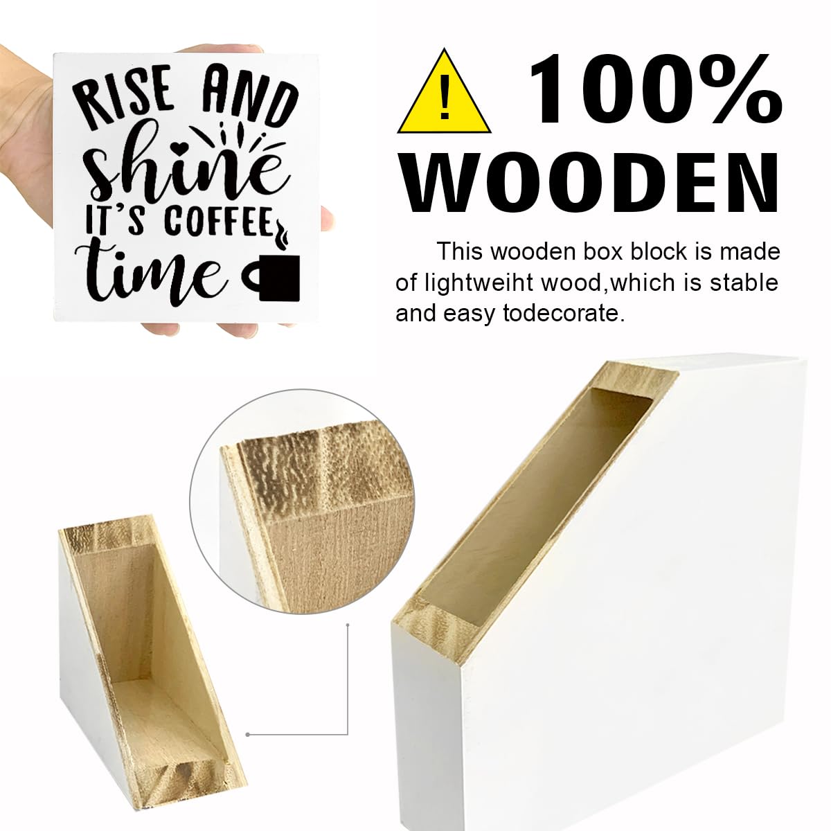 Rustic Rise And Shine It' Coffee Time Kitchen Sign Decor,Funny Kitchen Wood Block Signs,Farmhouse Kitchen Wooden Box Sin Decor F