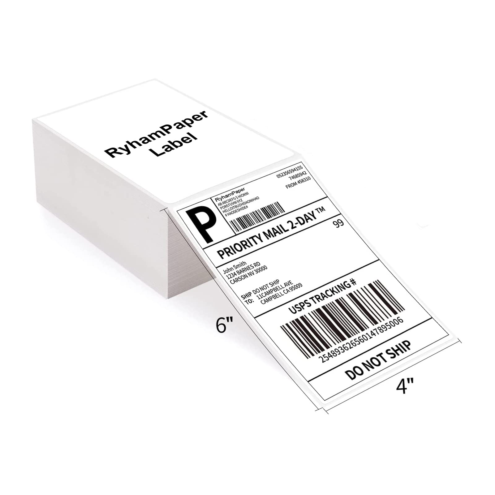 Ryhampaper 4' X 6' Direct Thermal Fanfold Labels - White Shipping Mailing Postage Labels, Perforated, Permanent Adhesive (1 St