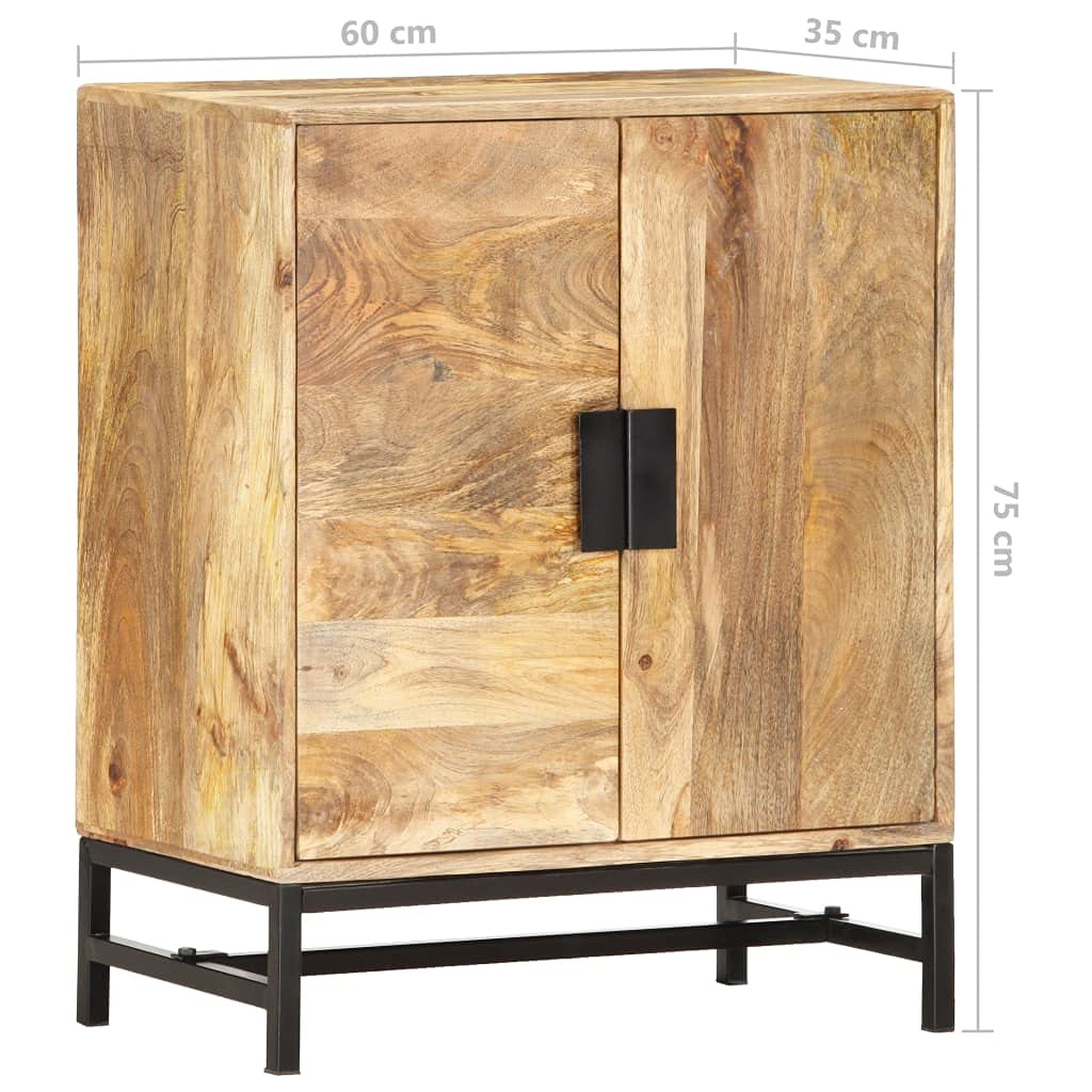 vidaXL Wooden Sideboard - Mango Wood, Brown/Black, 23.6&quot; x 13.8&quot; x 29.5&quot;, Steel Legs, Industrial