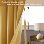 Jiuzhen Blackout Curtains With Tiebacks - Thermal Insulated, Light Blocking And Noise Reducing Grommet Curtain Drapes For Bedroom And Living Room, Set Of 2 Panels, Yellow, 52 X 63 Inch Length
