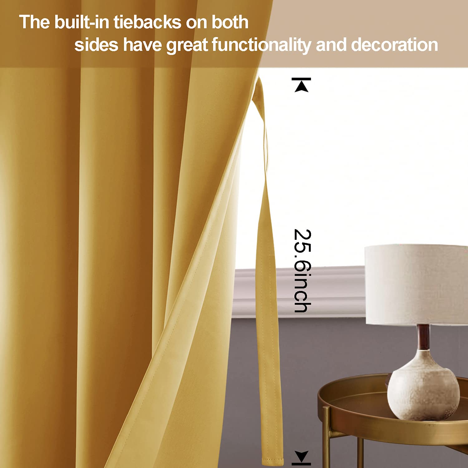 Jiuzhen Blackout Curtains With Tiebacks - Thermal Insulated, Light Blocking And Noise Reducing Grommet Curtain Drapes For Bedroom And Living Room, Set Of 2 Panels, Yellow, 52 X 63 Inch Length