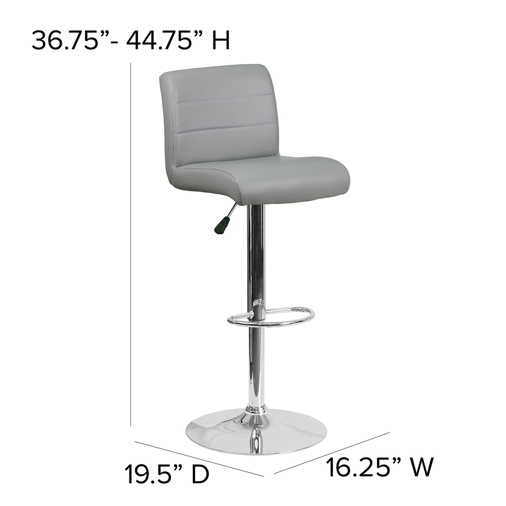 Flash Furniture Contemporary Gray Vinyl Adjustable Height Barstool with Rolled Seat and Chrome Base