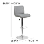 Flash Furniture Contemporary Gray Vinyl Adjustable Height Barstool with Rolled Seat and Chrome Base