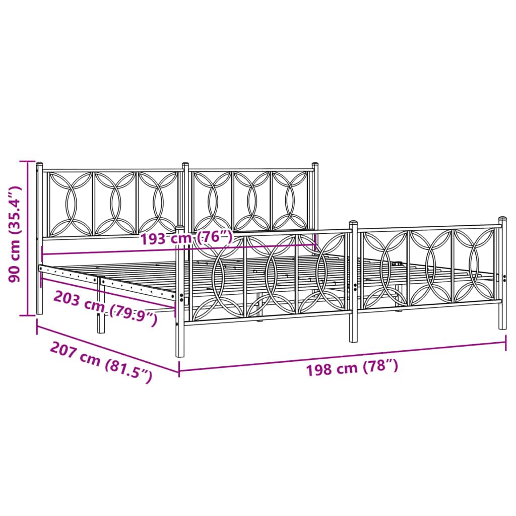 vidaXL King Metal Bed Frame with Headboard & Footboard, White, Steel, 81.5x78x35.4 Product Subtitle 50:Storage Space Breathable Support
