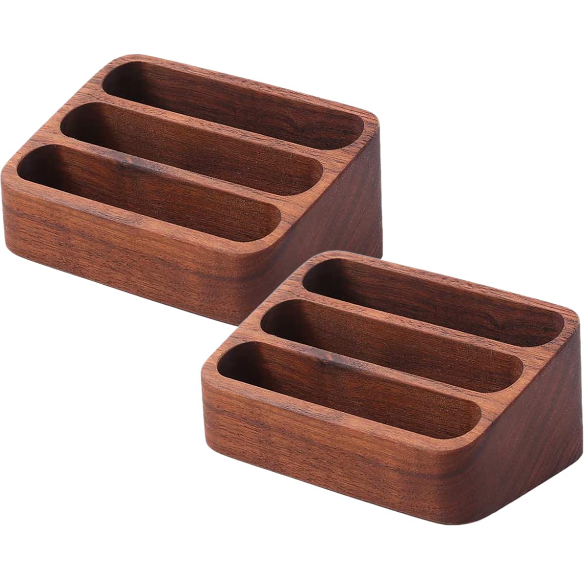 Sizikato Walnut Wood Business Card Holder For Desk, 3 Card Slots Business Card Display Holder Stand