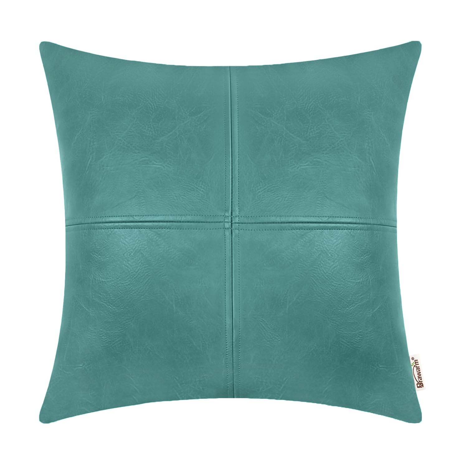BRAWARM Faux Leather Throw Pillow Covers 18 X 18 Inches, Teal Leather Pillow Cover, Hand Stitched Leather Decorative Pillow Cove