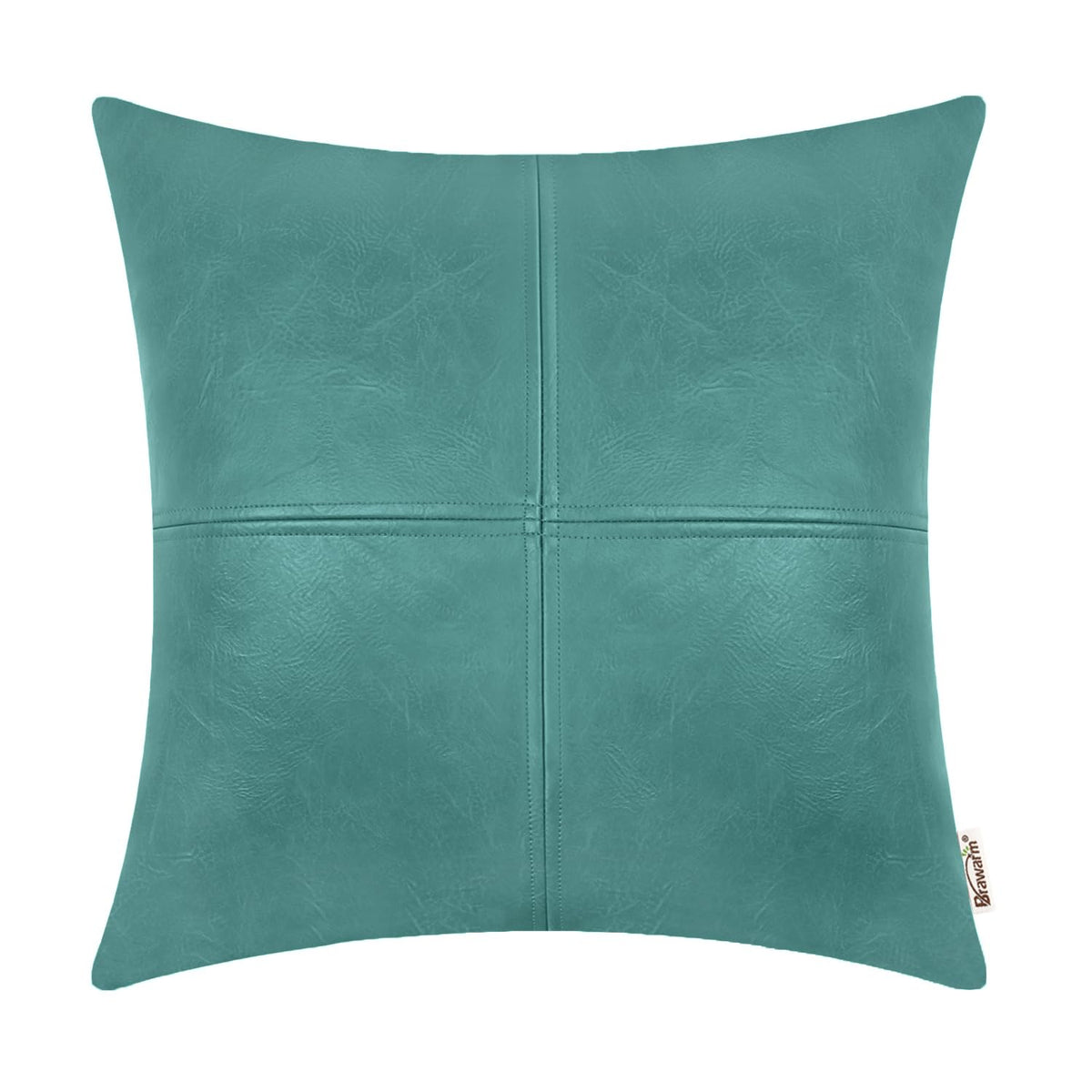 Brawarm Faux Leather Throw Pillow Covers 22 X 22 Inches, Teal Leather Pillow Cover, Hand Stitched Leather Decorative Pillow Cove