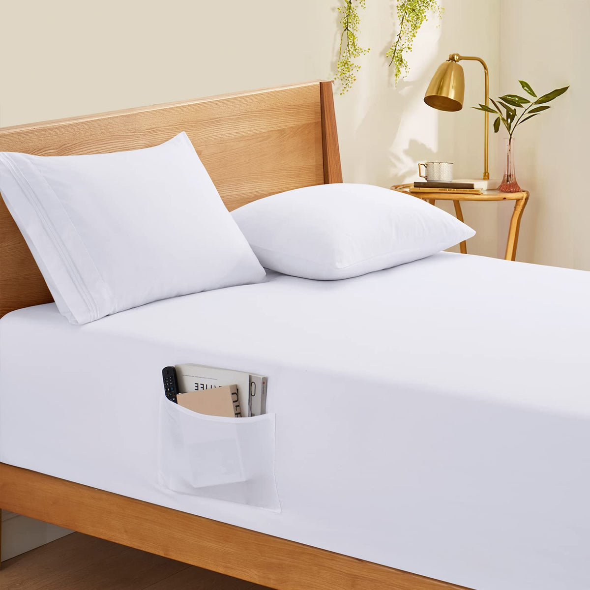 Horbaunal Extra Deep Pocket Queen Fitted Sheet Only - Fits Up To 24 Inch Mattress - Luxury 1800 Thread Count - Microfiber White
