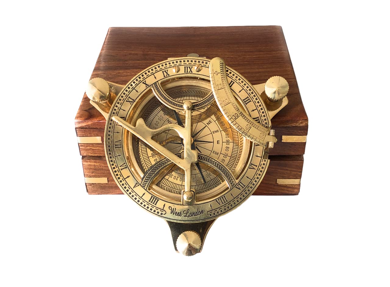 4 Sundial Compass Solid Brass Sun Dial (3 w/Wooden Box)