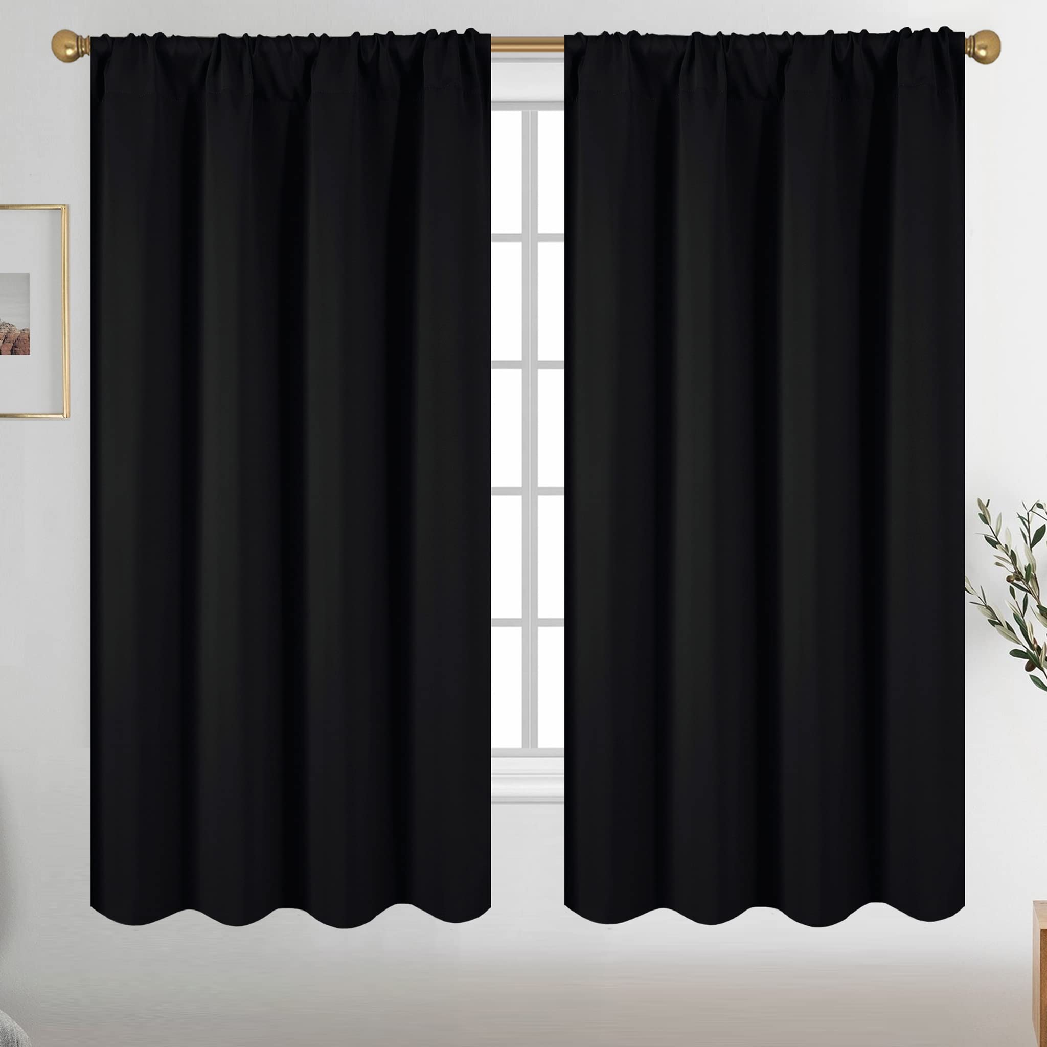 Diraysid Black Blackout Curtains For Bedroom And Living Room Thermal Insulated Room Darkening Curtains Drapes, 52 X 72, 2 Panels
