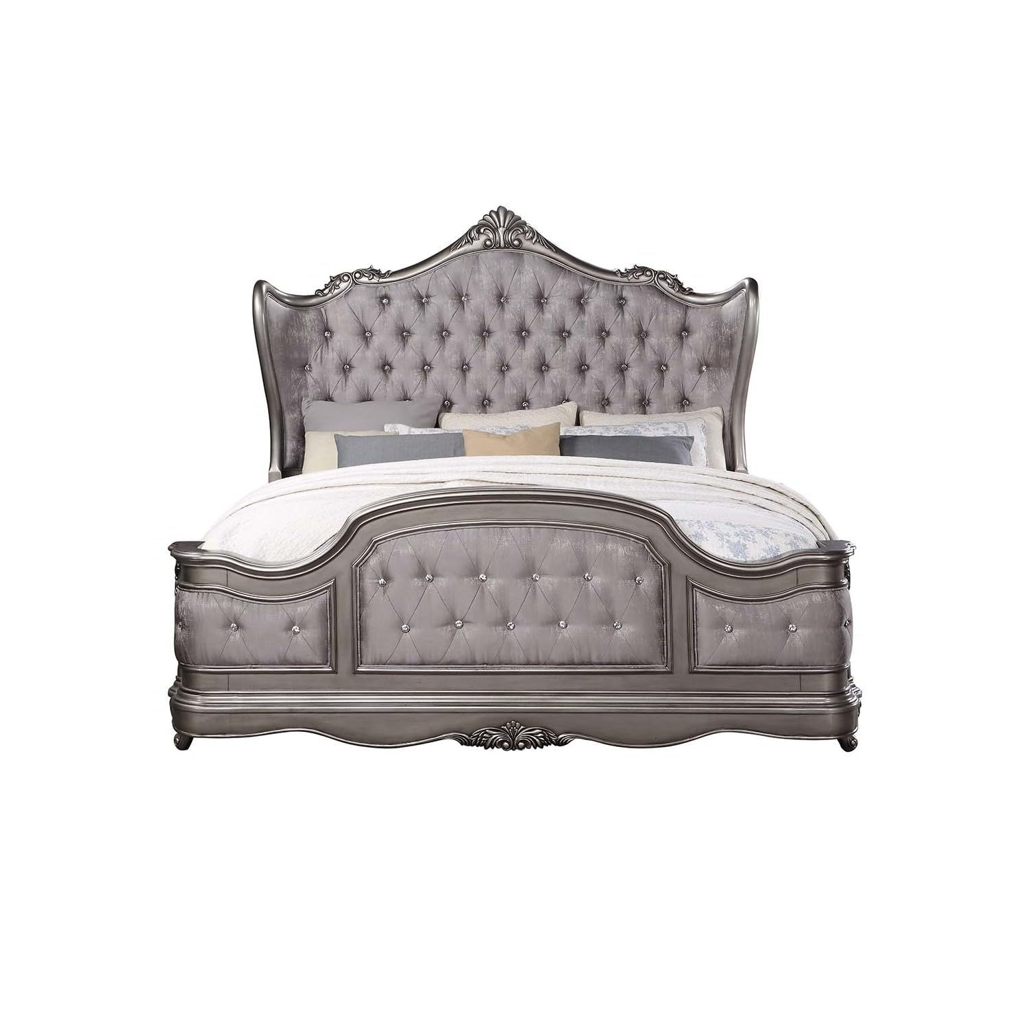 Acme Furniture Ariadne Eastern King Bed in Velvet & Antique Platinum Finish