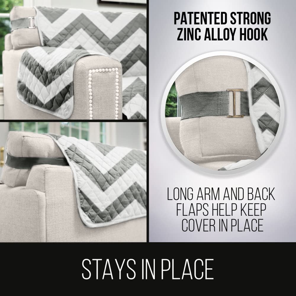 Sofa Shield Patented Couch Cover, Large Furniture Protector With Straps, Reversible Tear And Stain Resistant Slipcovers, Quilted Microfiber 70” Seat, Washable Covers For Dogs, Kids, Charcoal Linen