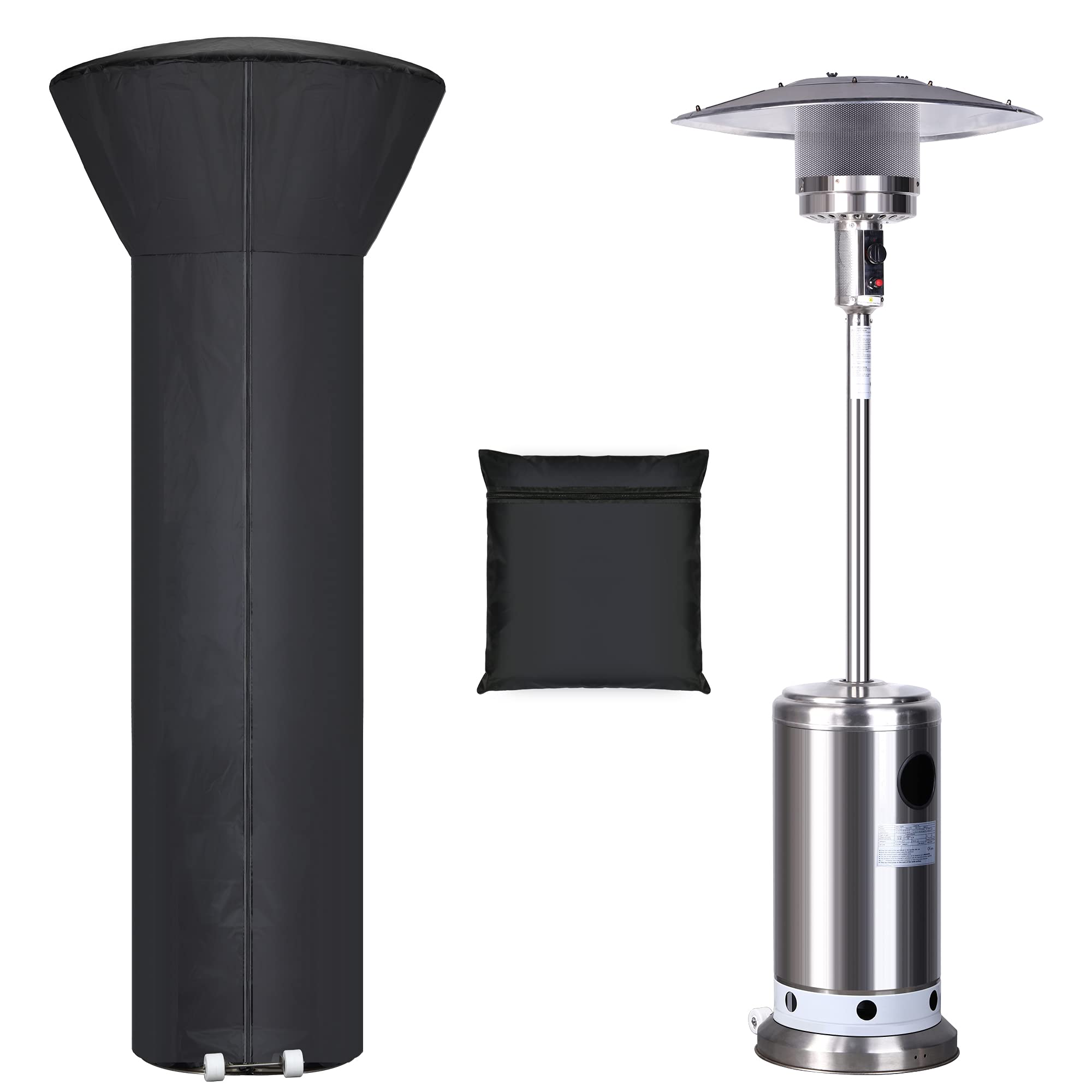 Patio Heater Covers With Zipper And Storage Bag,Waterproof,Dustproof,Wind-Resistant,Sunlight-Resistant,Snow-Resistant,Black,87'' Height X 33' Dome X 19' Base