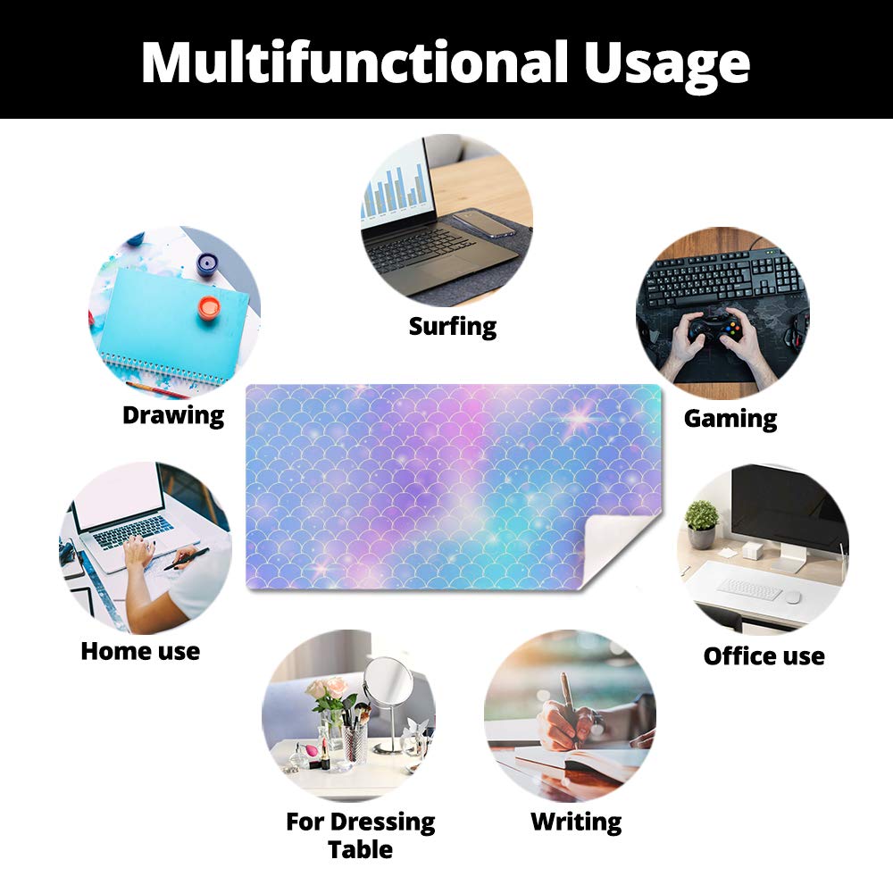 Qiyi Multifunctional Office Desk Pad, Water-Resistant Pu Leather Mouse Pad, Home D  Cor Large Desk Organizer Mat, Non Slip Base