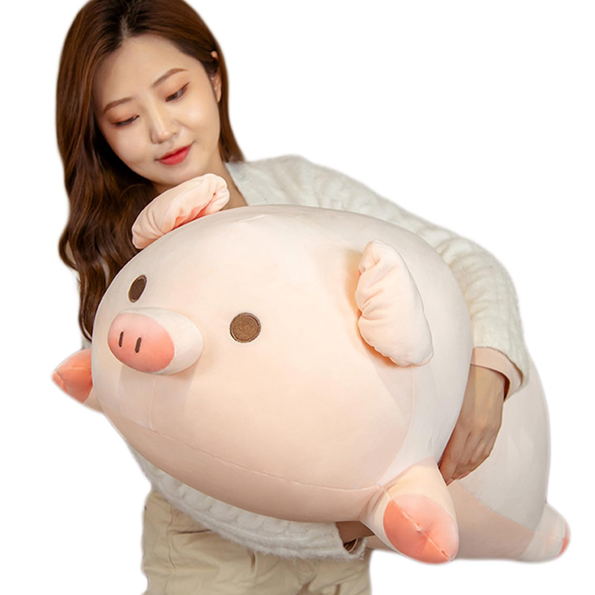 lannery Pig Stuffed Animal Hugging Pillow, Soft Fat Pig Plush Toy Gifts for Kids, Valentine, Christmas (Round Eyes, 31.5')