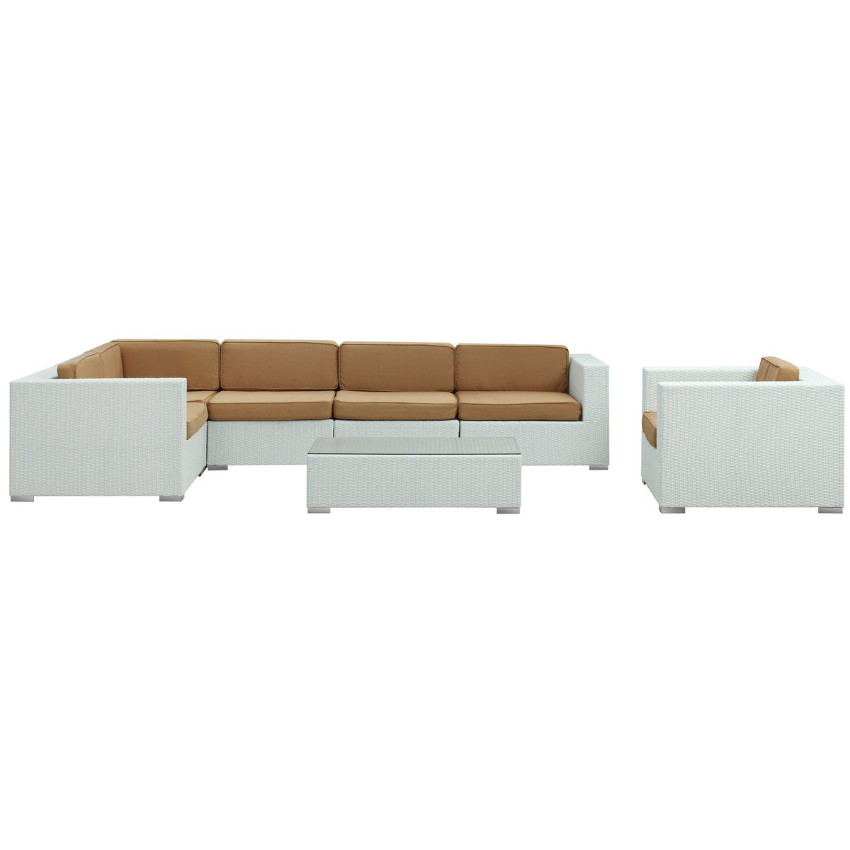 Lexmod Corona 7 Piece Outdoor Patio Sectional Set In White Mocha