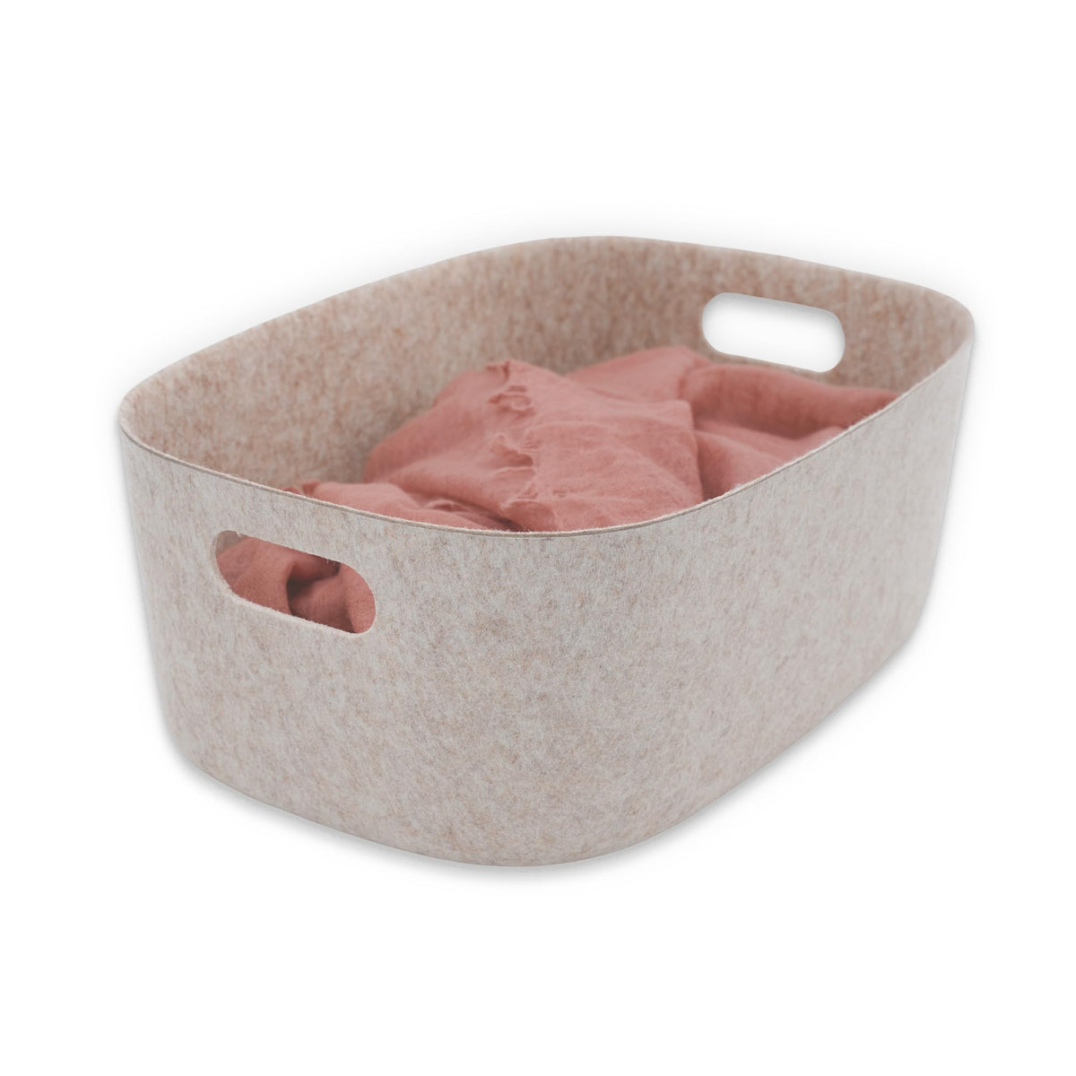 Welaxy Nordic Felt Storage Bin with Handles Beige Oatmeal Shelf Basket