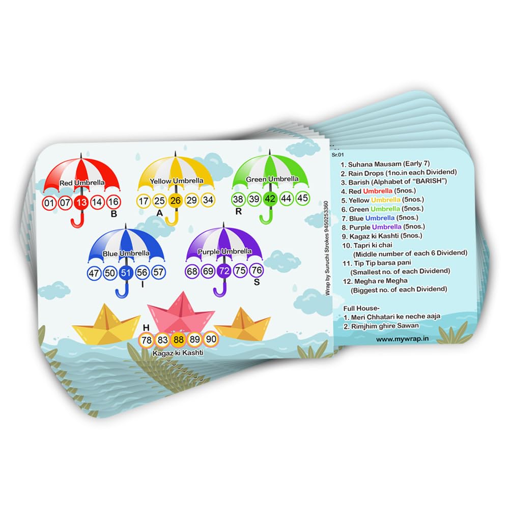 Suruchi Strokes Monsoon Umbrella Theme Tambola Ticket | Rainy Season | Teej Kitty Party Housie Game (40 Ticket)